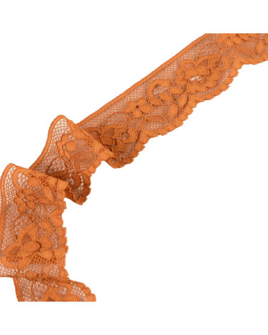 Spool 15m elastic lace flowers 33mm chocolate brown