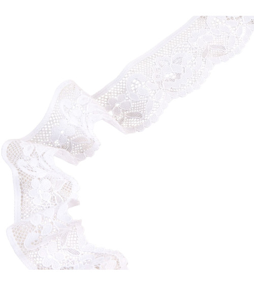 Dentelle élastique fleurs 33mm blanc au mètre