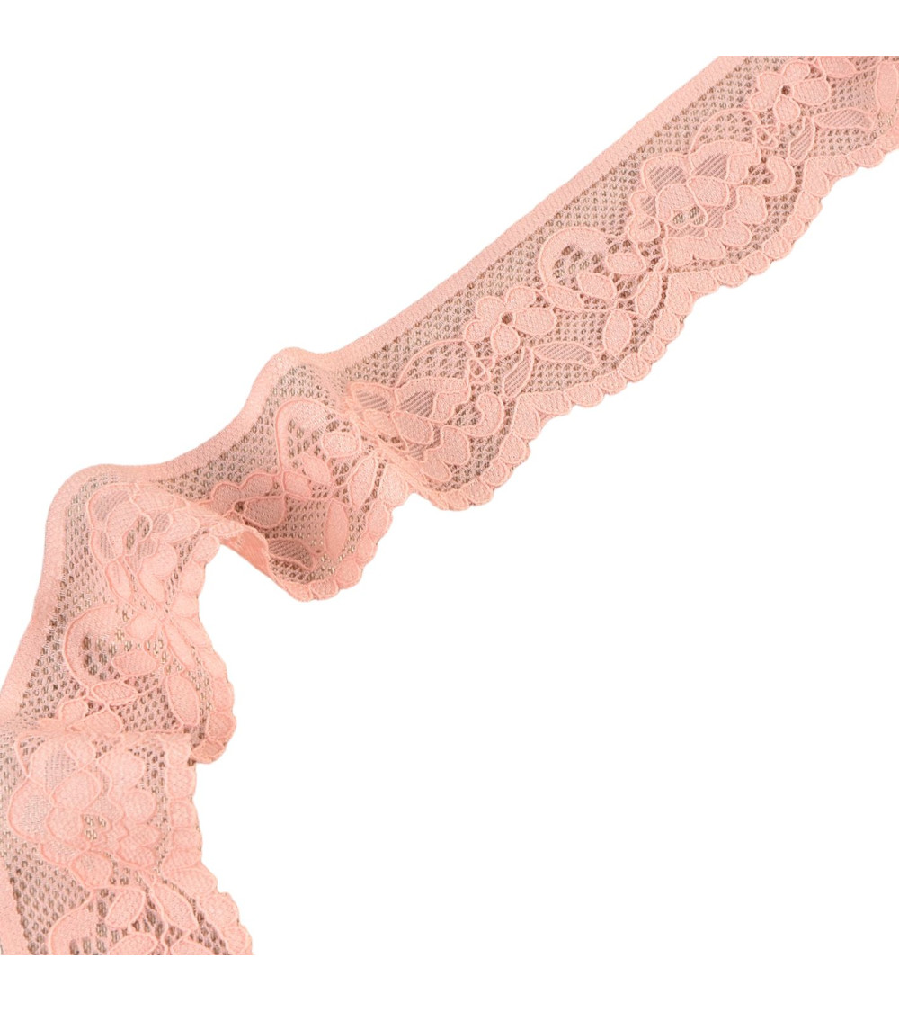 Dentelle élastique fleurs 33mm saumon au mètre