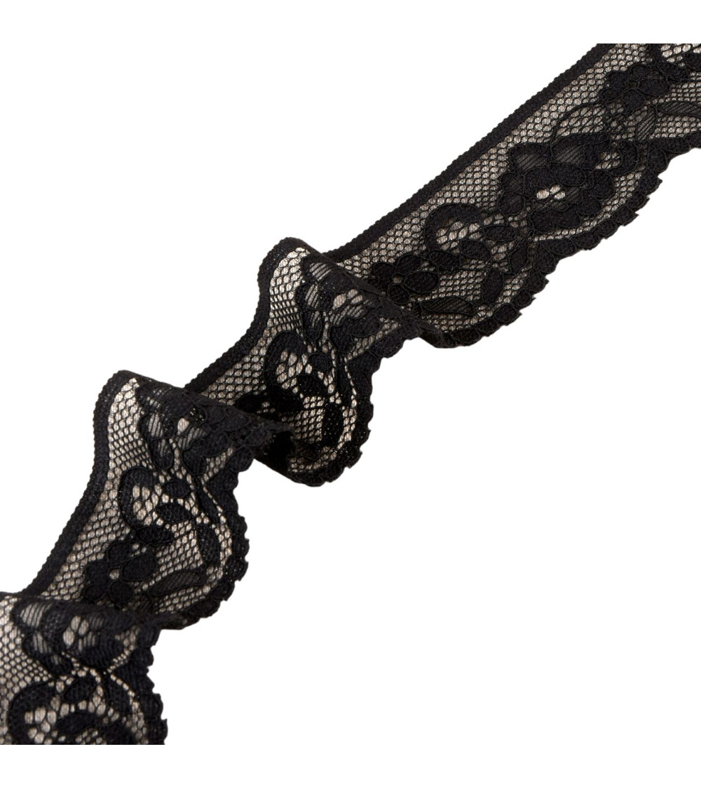 Dentelle élastique fleurs 33mm noir au mètre