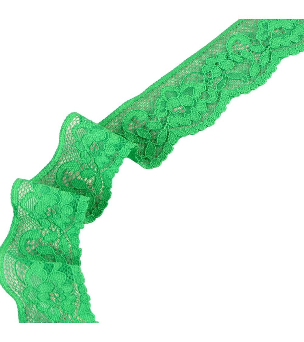 Elastic lace flowers 33mm dark green per meter