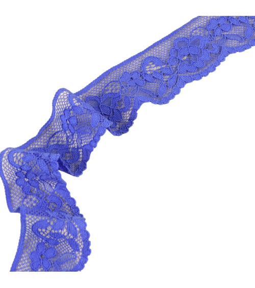 Elastic lace flowers 33mm blue purple per meter