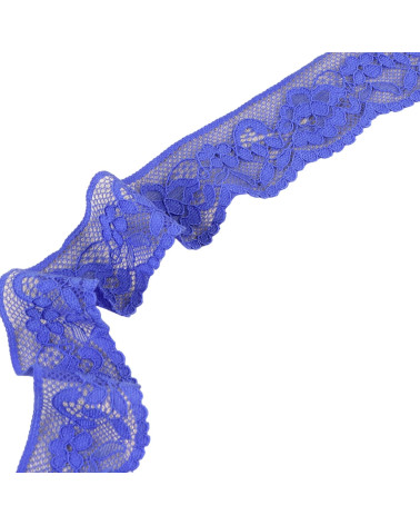 Elastic lace flowers 33mm blue purple per meter