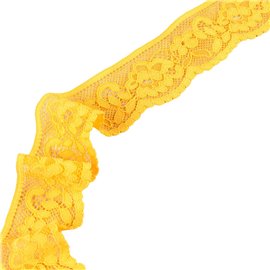 Dentelle élastique fleurs 33mm jaune or au mètre