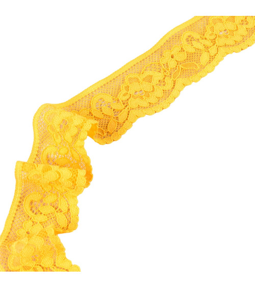 Dentelle élastique fleurs 33mm jaune or au mètre