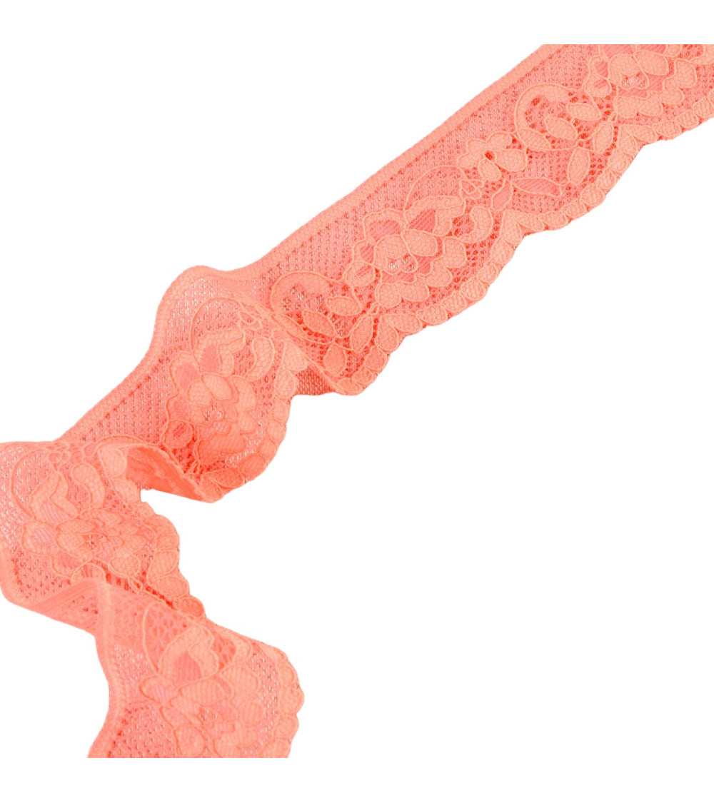 Elastic lace flowers 33mm salmon per meter