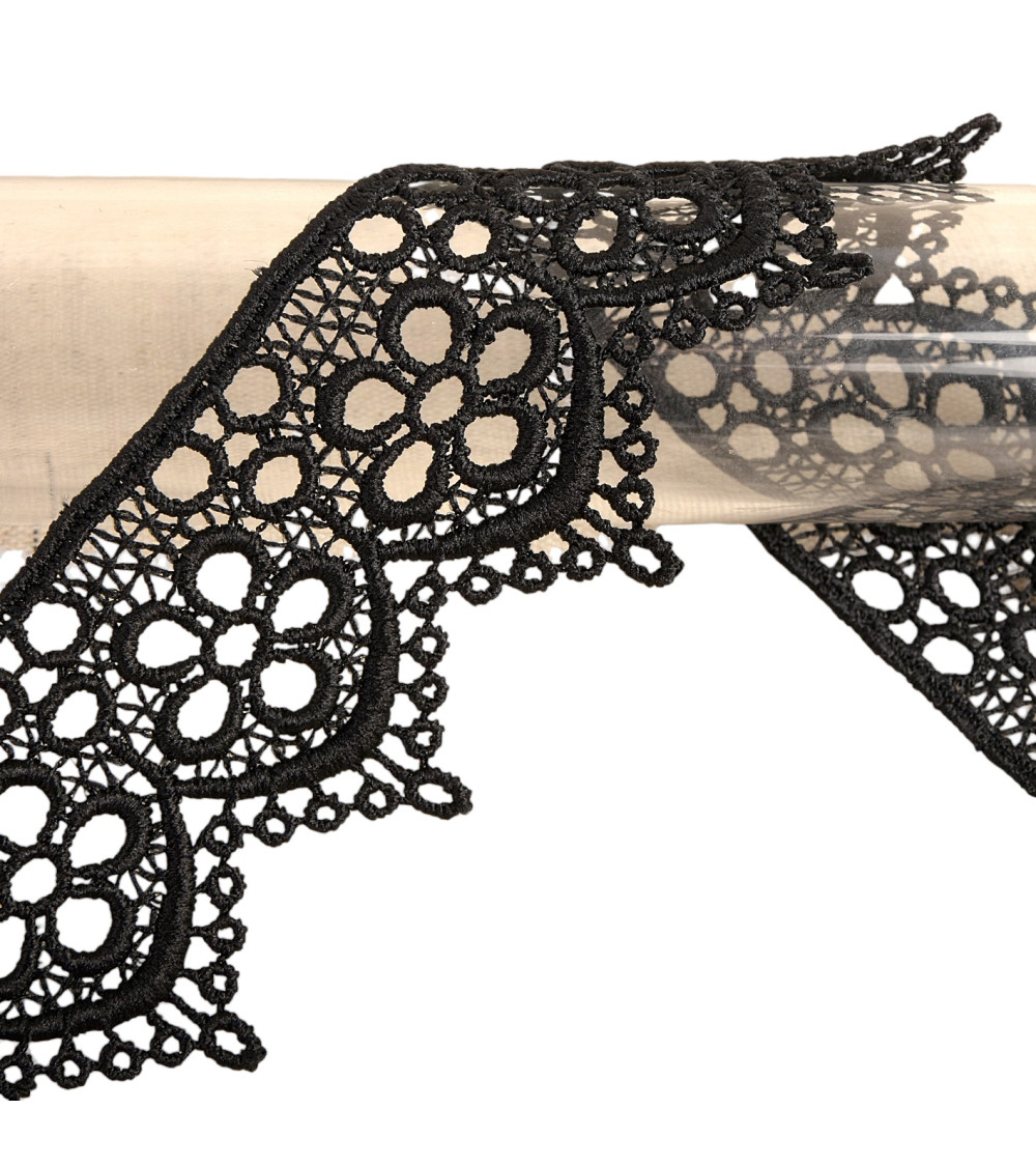 Spool 13.7m guipure flowers 42mm Black