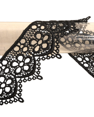 Spule 13,7 m Guipure-Blumen 42 mm Schwarz