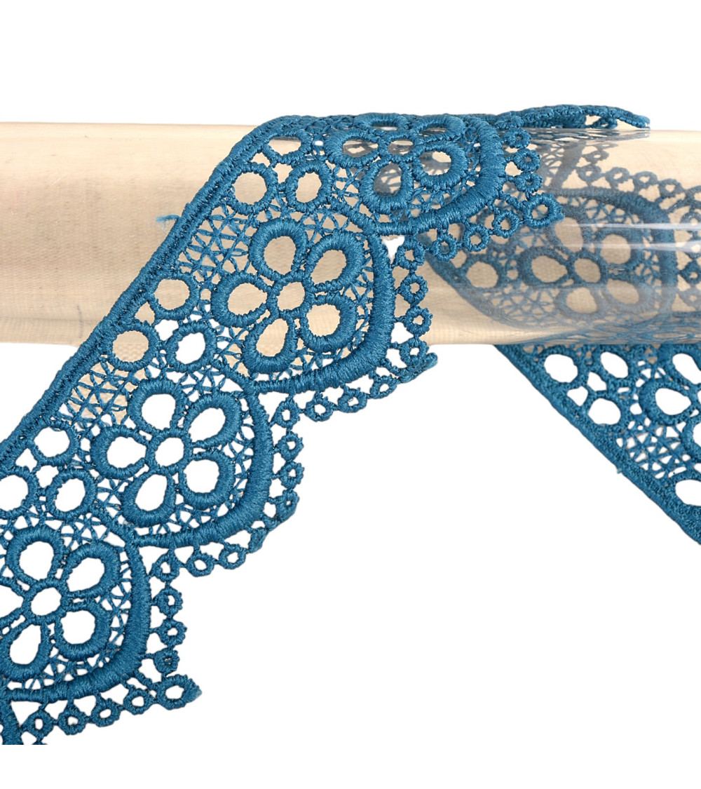 Spool 13.7m guipure flowers 42mm Duck blue