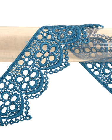 Spool 13.7m guipure flowers 42mm Duck blue