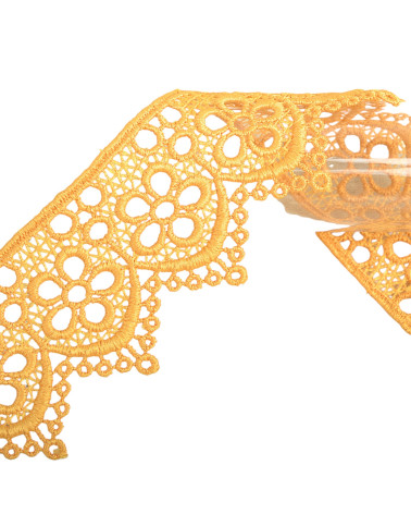 Bobina 13,7m flores guipur 42mm Amarillo mostaza