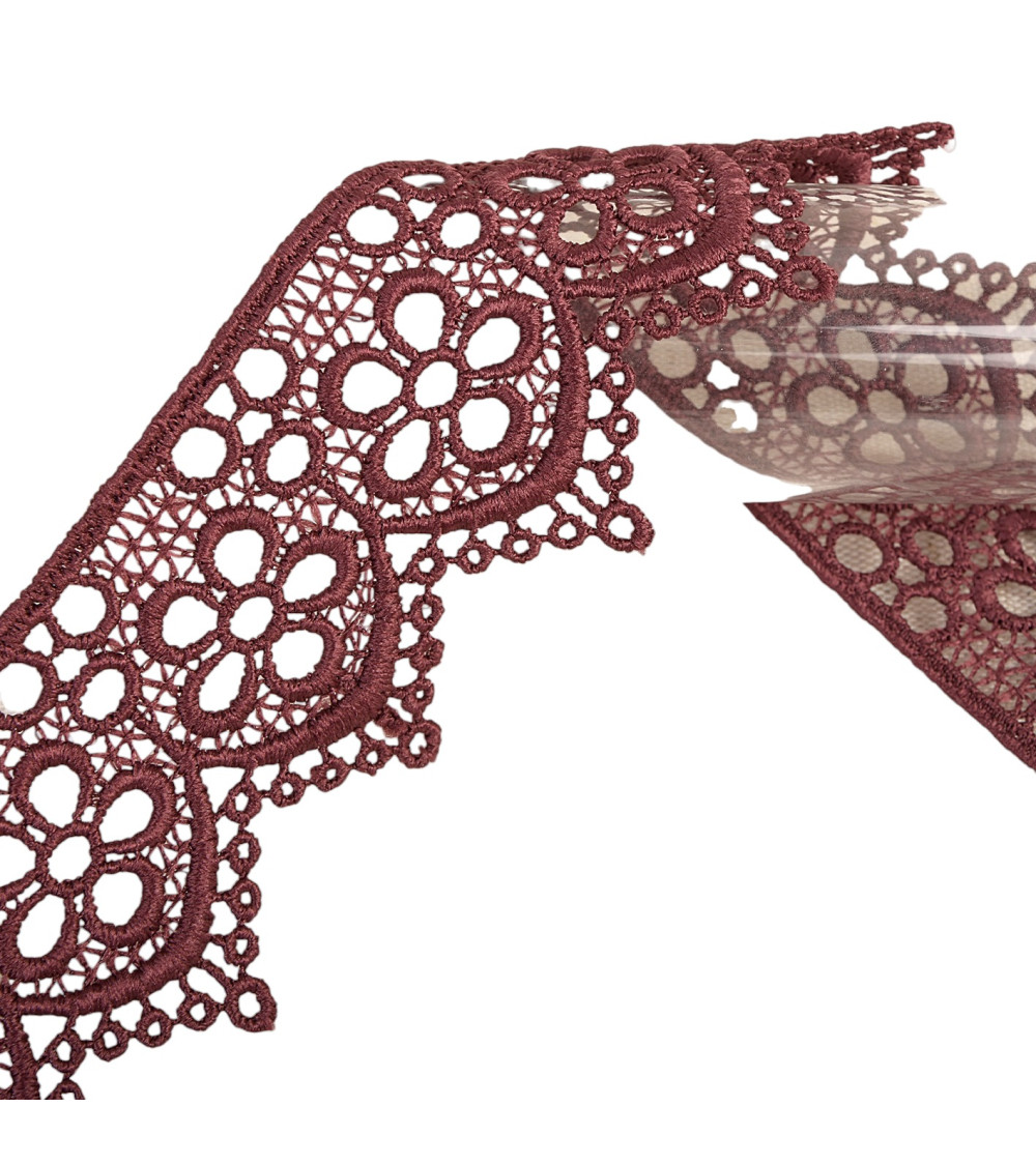 Spool 13.7m guipure flowers 42mm Bordeaux