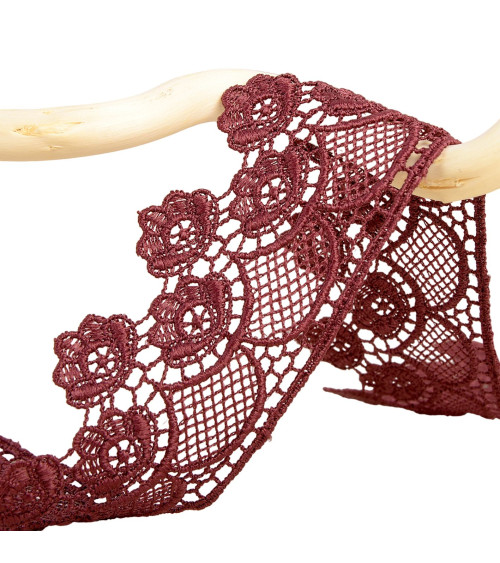 Spool 13.7m guipure flowers 45mm Bordeaux