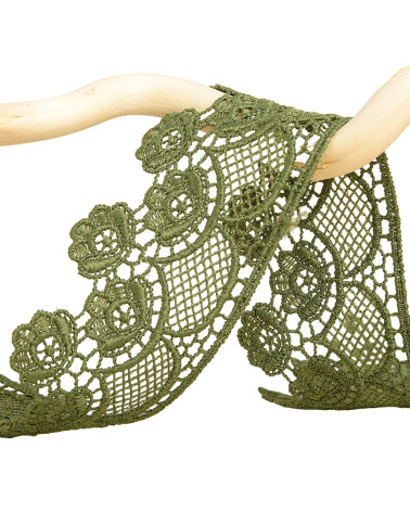 Bobine 13,7m guipure fleurs 45mm Vert 