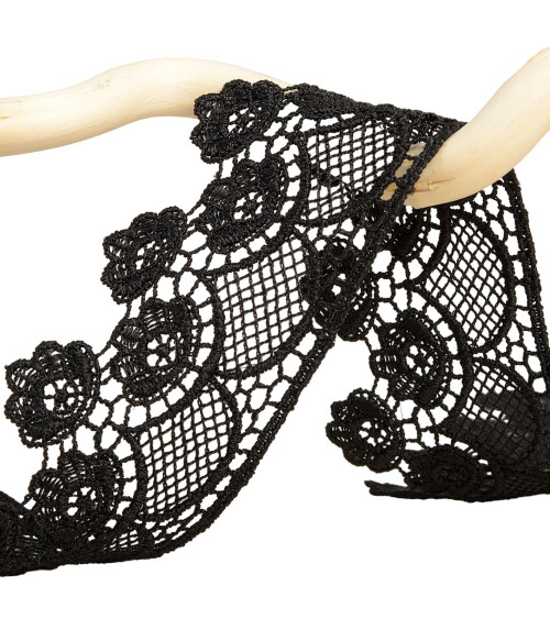 Spool 13.7m guipure flowers 45mm Black