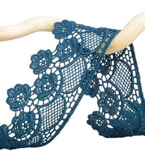 Spool 13.7m guipure flowers 45mm Duck blue