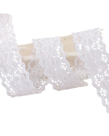 Bobina da 15m fiori di pizzo elastico Bianco da 25mm