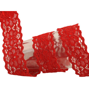 Spool 15m elastic lace flowers Red 25mm