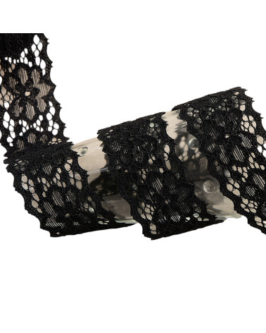 Bobine 15m dentelle élastique fleurs Noir 25mm