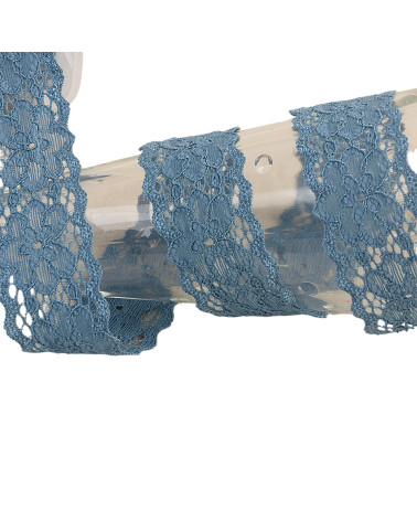 Bobine 15m dentelle élastique fleurs Bleu Lavande 25mm