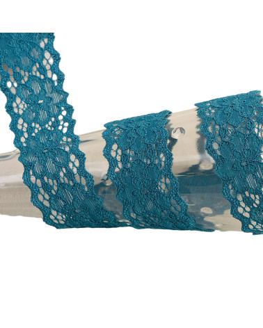 Spool of 15m elastic lace flowers duck blue 25mm