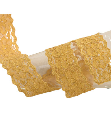 Spool 15m elastic lace flowers Mustard 25mm