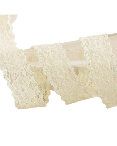 Bobina da 15mt pizzo elastico fiori Ecru da 25mm