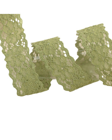 Bobina da 15m fiori di pizzo elastico Khaki 25mm