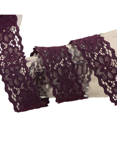 Bobina da 15mt pizzo elastico fiori Viola da 25mm