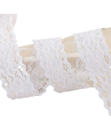 Elastic lace flowers 25mm white per meter