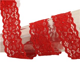Dentelle élastique fleurs 25mm rouge au mètre