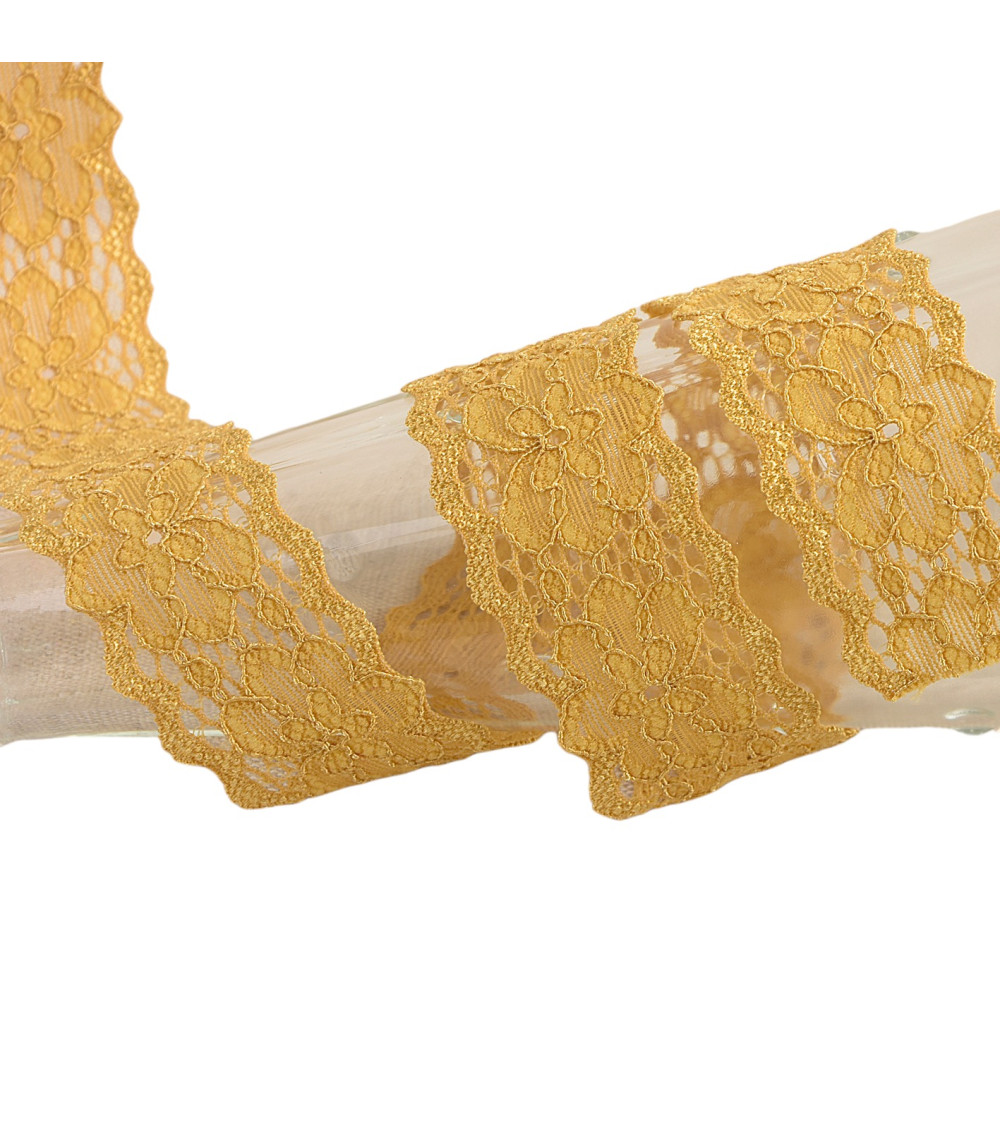 Elastic lace flowers 25mm mustard per meter