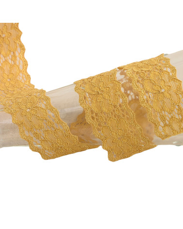 Elastic lace flowers 25mm mustard by the meter