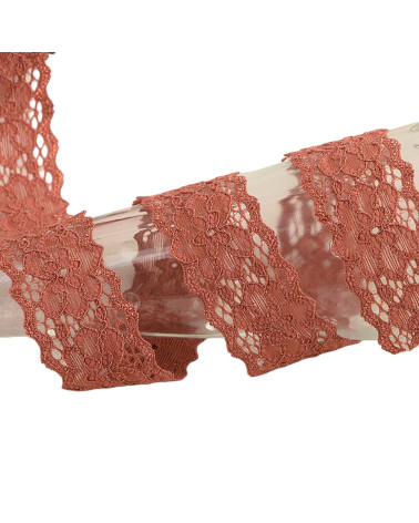 Elastic lace flowers 25mm rust by the meter