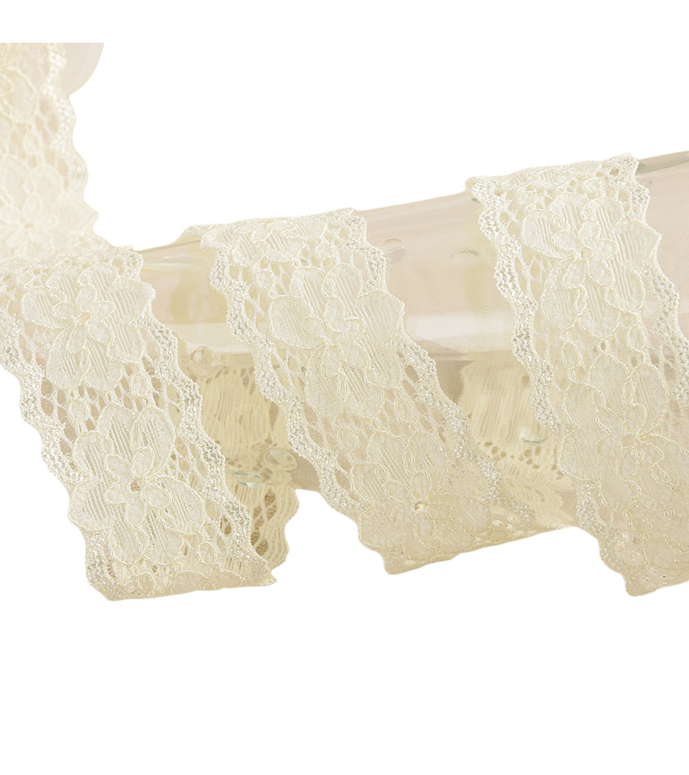 Elastic lace flowers 25mm ecru per meter