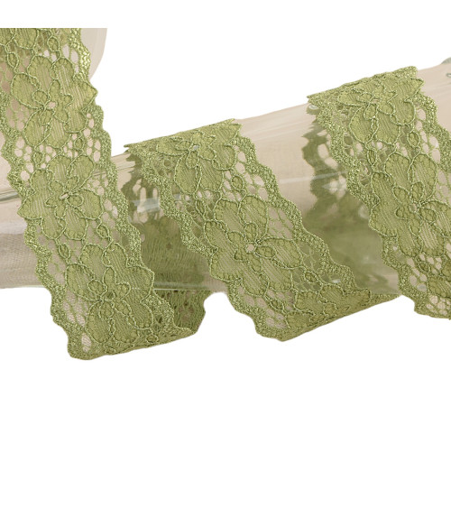 Elastic lace flowers 25mm khaki per meter