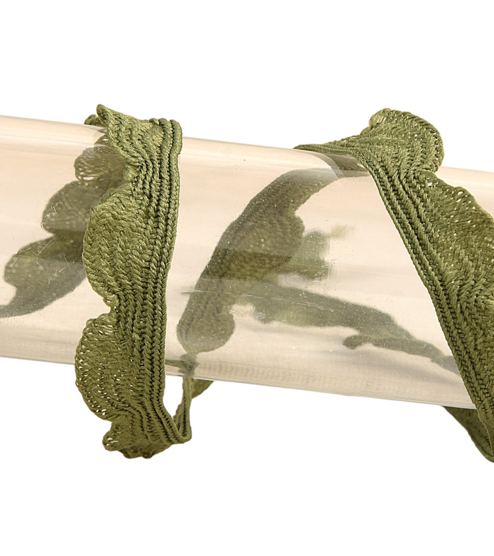 25m spool of scalloped braid 10mm Khaki Green