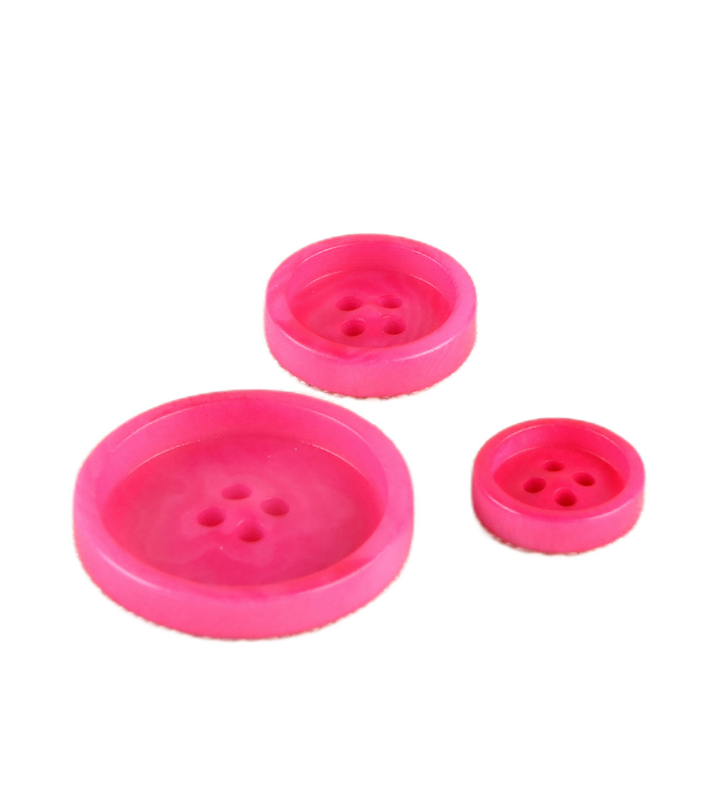 Lot de 6 boutons corozo 4 trous Fuchsia