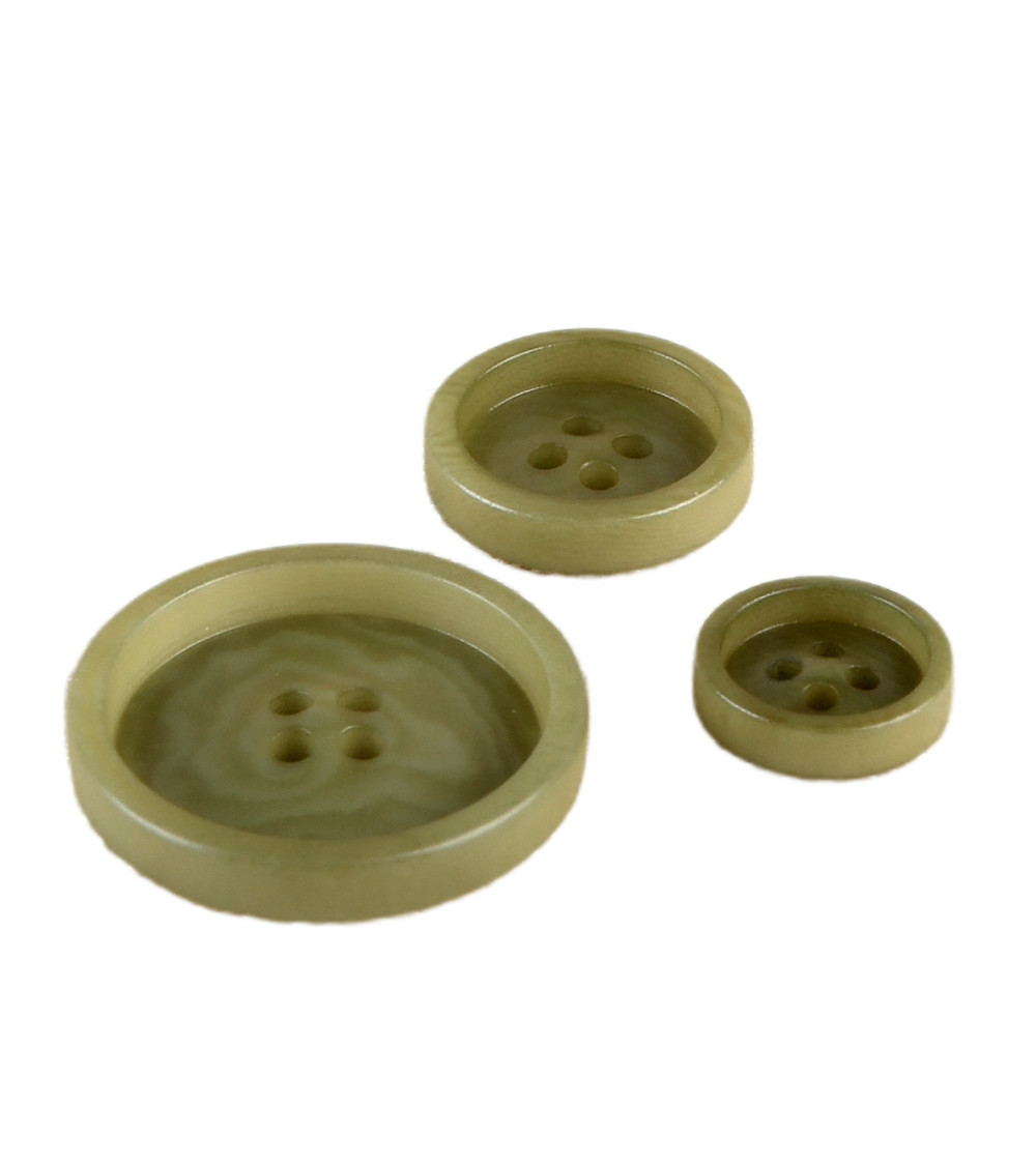 Lot de 6 boutons corozo 4 trous Kaki 