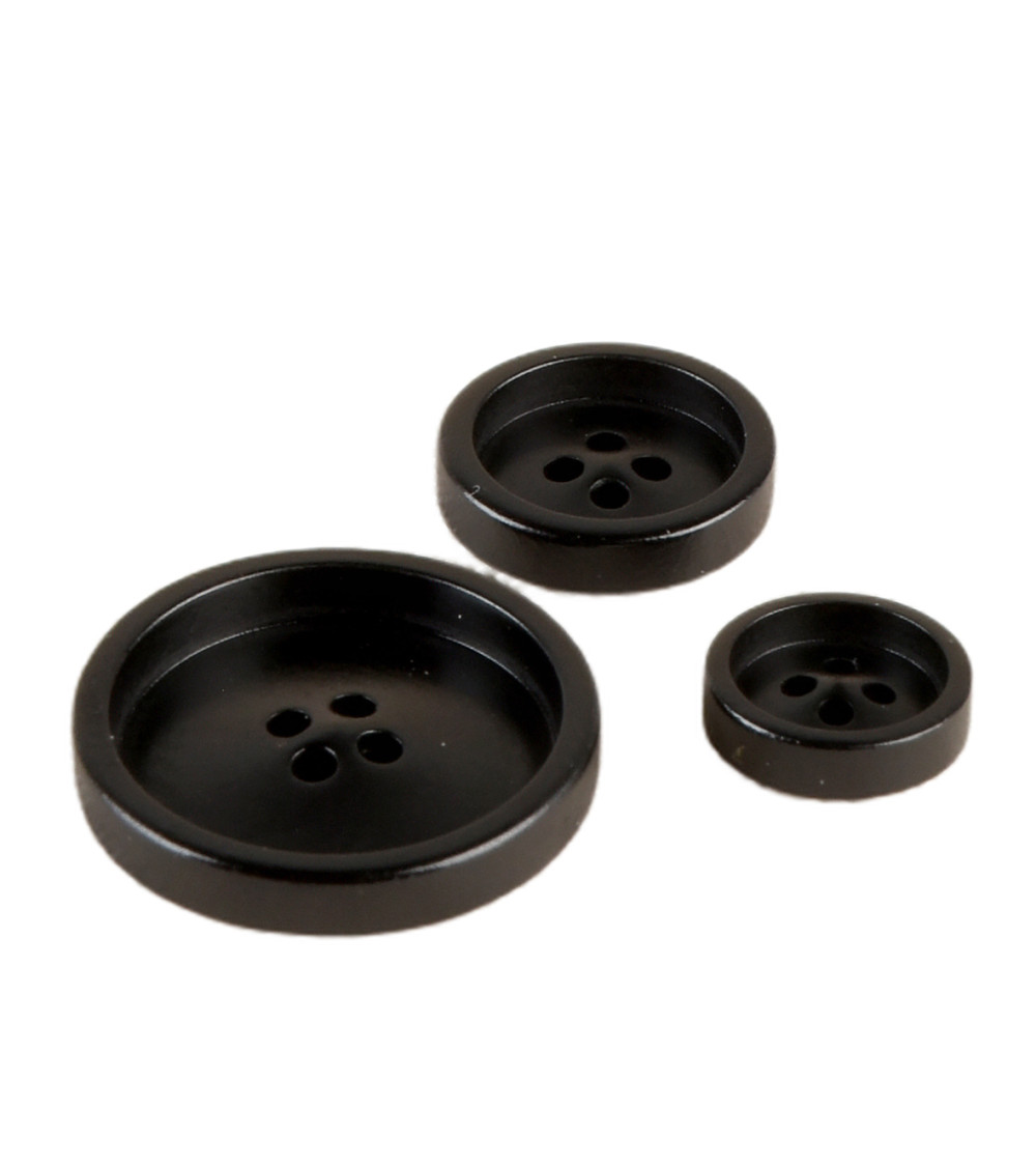 Lot de 6 boutons corozo 4 trous Noir