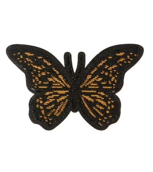 Ecusson thermocollant Papillon sequin doré XL