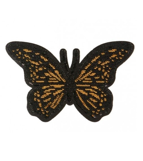 XL golden sequin butterfly iron-on patch