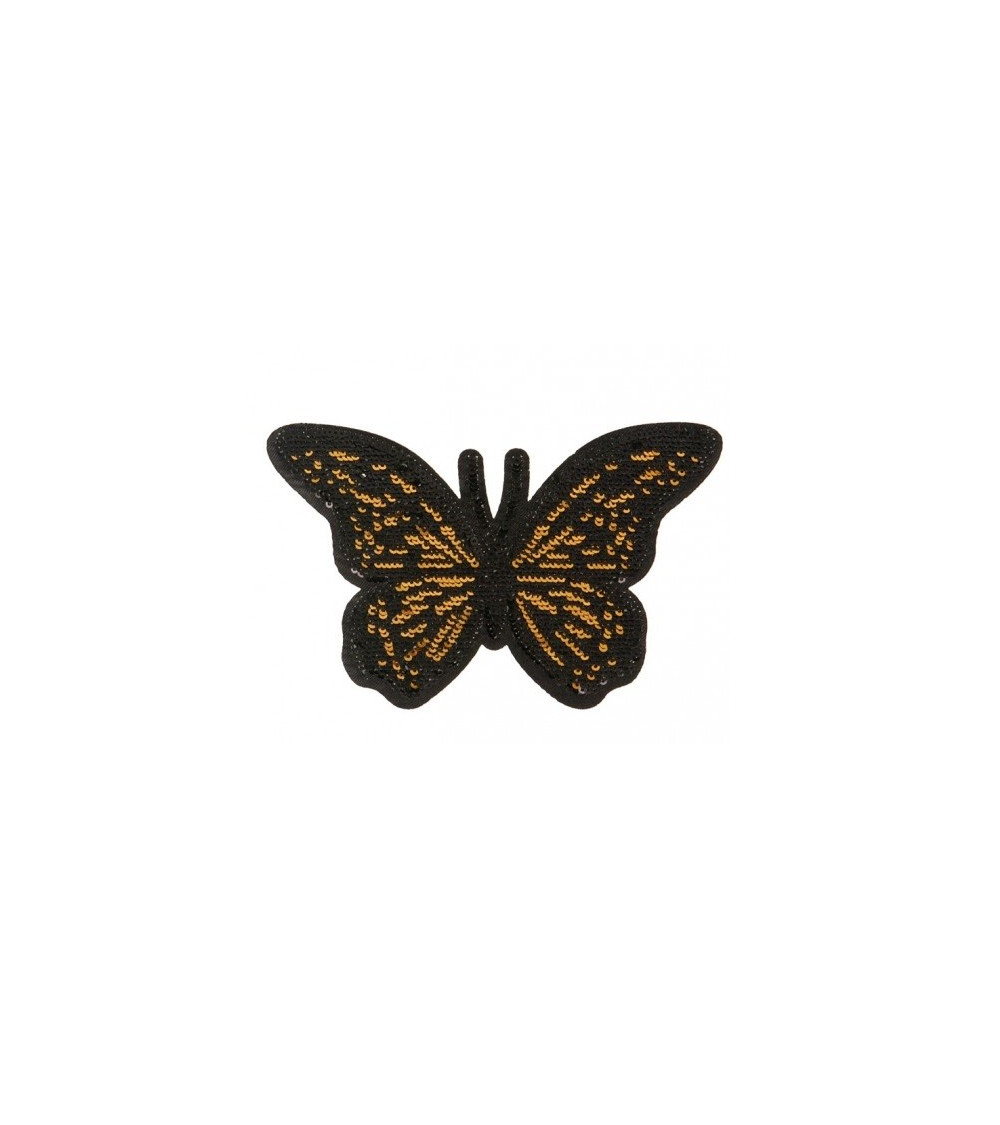 XL golden sequin butterfly iron-on patch