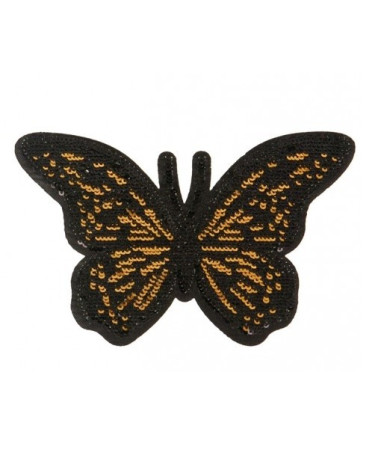 Ecusson thermocollant Papillon sequin doré XL