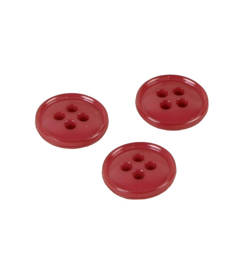 Set of 6 buttons 4 holes recycled nylon red 11mm