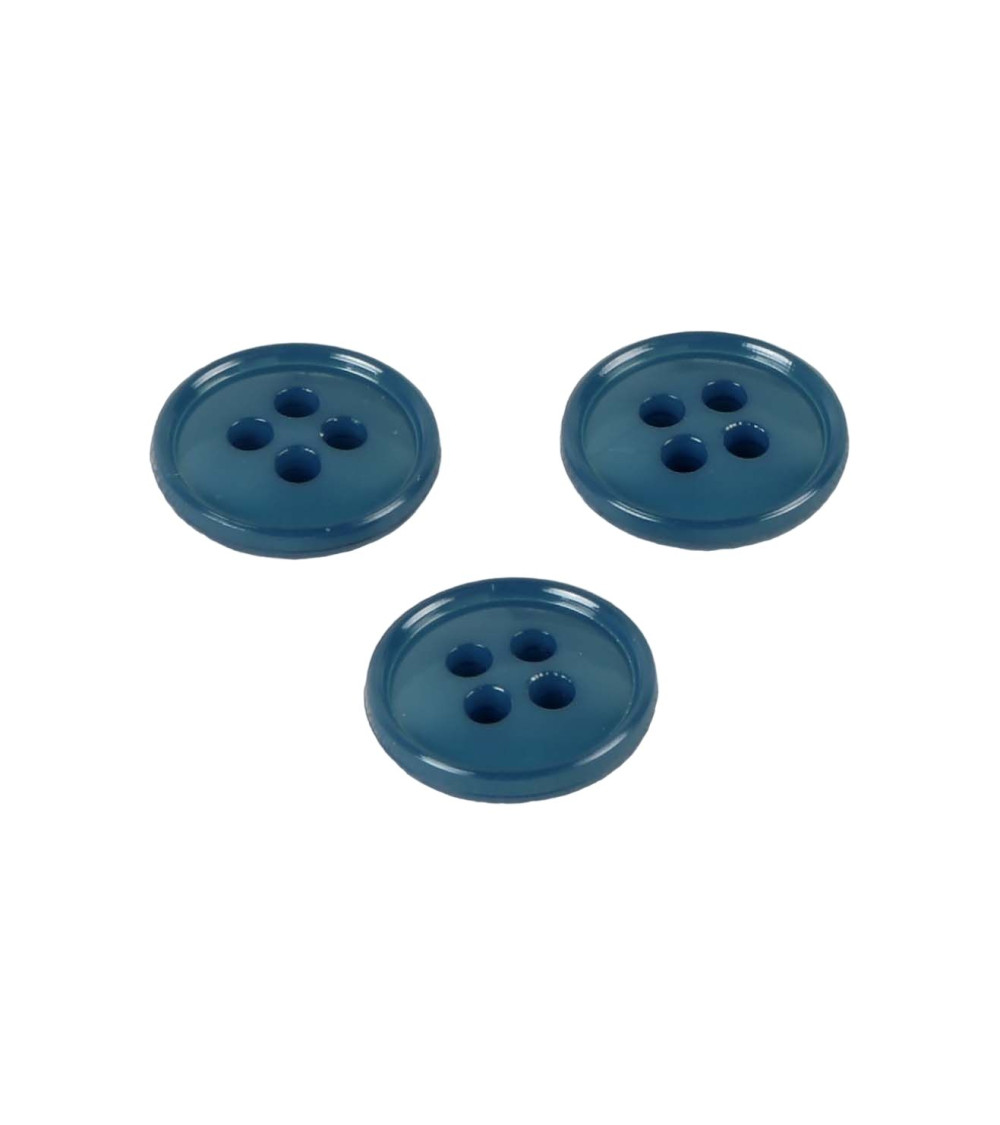 Set of 6 buttons 4 holes recycled nylon petrol blue 11mm