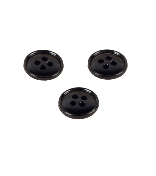 Set of 6 buttons 4 holes recycled nylon black 11mm