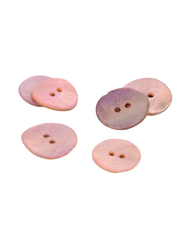 Set of 6 mother-of-pearl buttons with baby pink glitter