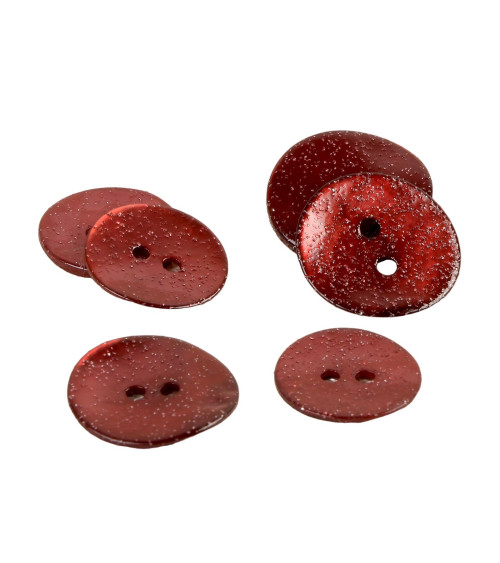 Set of 6 burgundy glitter mother-of-pearl buttons