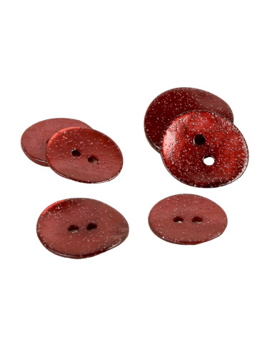 Set mit 6 bordeauxrot glitzernden Perlmuttknöpfen